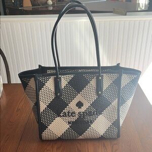 Kate Spade Navy and Cream Plaid Geometric Tote